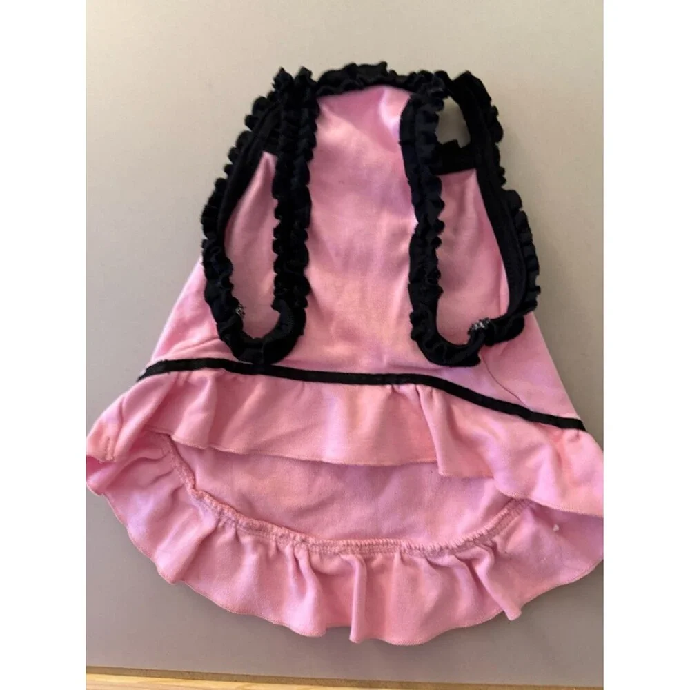 Pink Ruffles and Ribbons Dog Dress with Black Trim